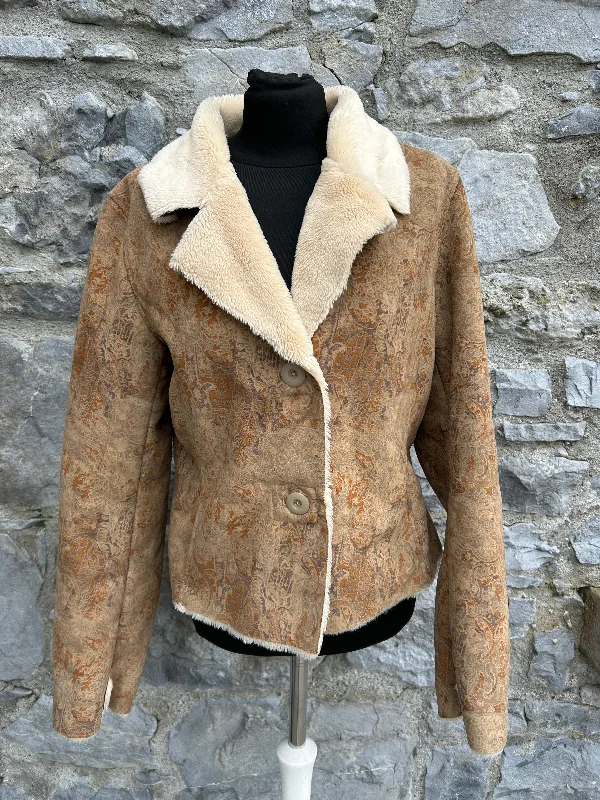 Y2K floral beige furry jacket uk 10-12