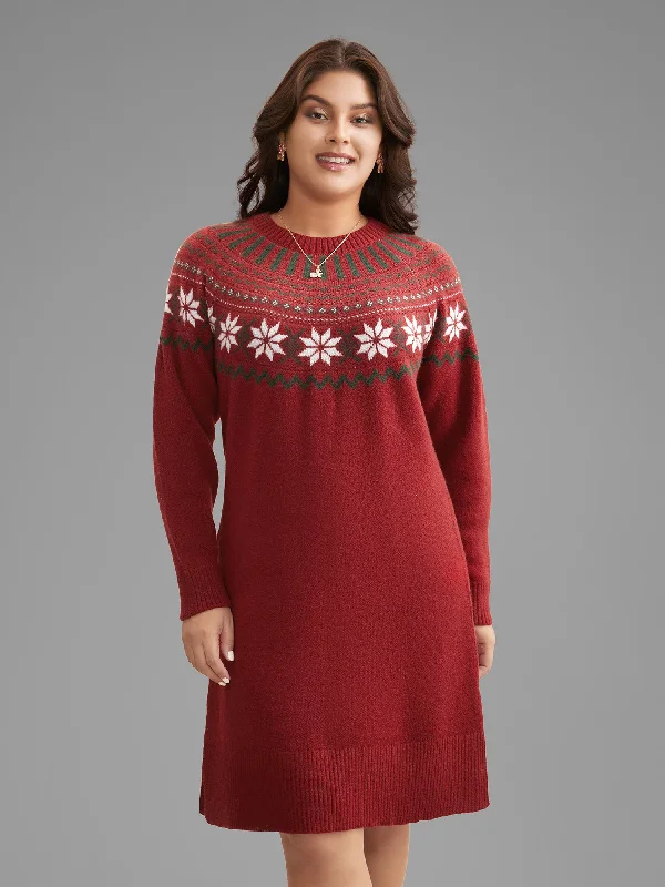 Fair Isle Geometric Midi Sweater Dress