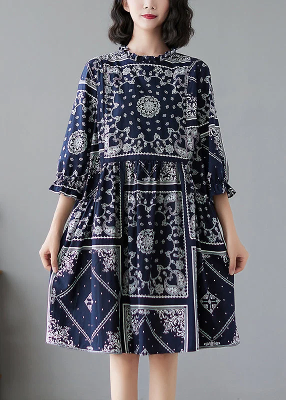 Elegant O-Neck Print Maxi Dresses Half Sleeve