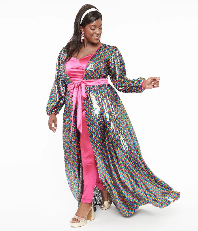 Unique Vintage Plus Size Rainbow Sequins Hollywood Duster