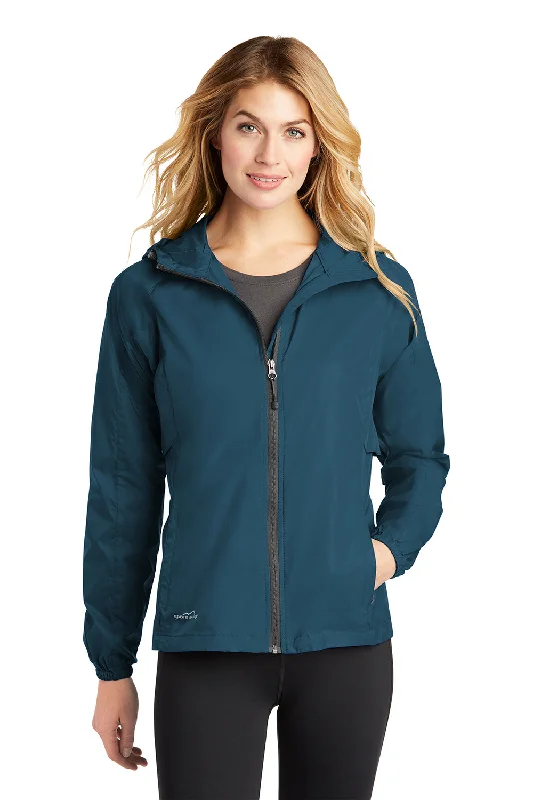 Eddie Bauer Womens Packable Wind Resistant Full Zip Hooded Jacket - Adriatic Blue