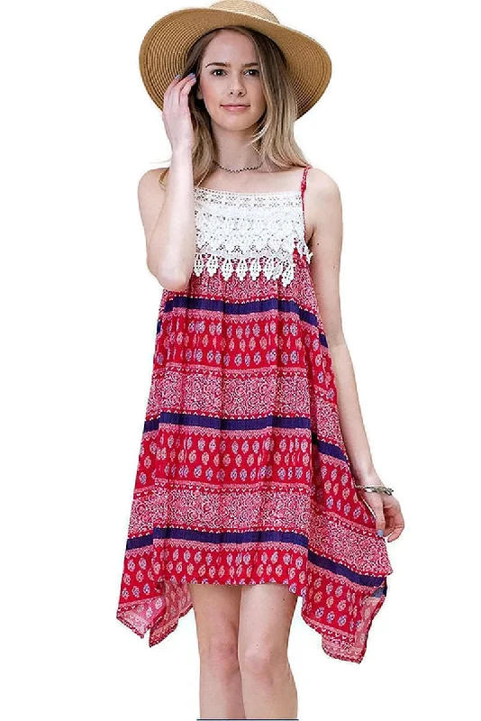 Asymmetrical Aztec Tank Dress, Fuchsia