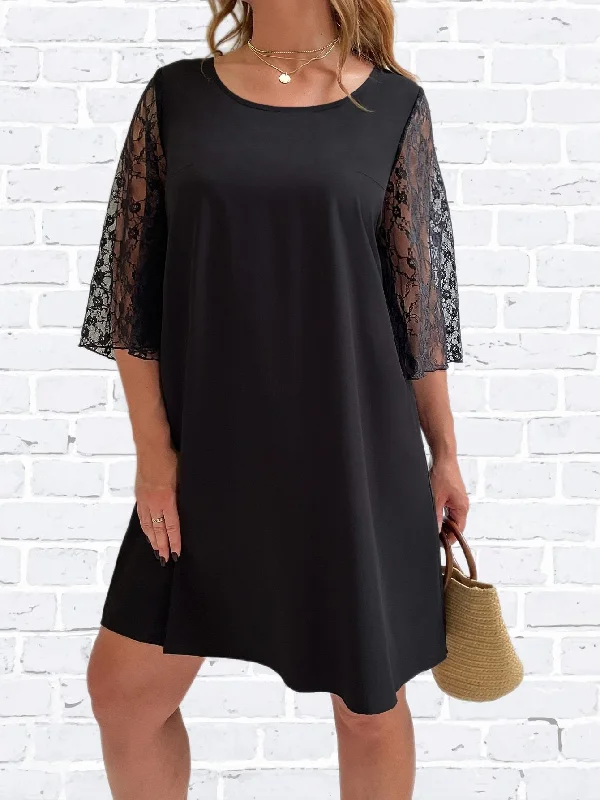 JuliaFashion-Half Lace Sleeve Loose Cotton Party Dresses