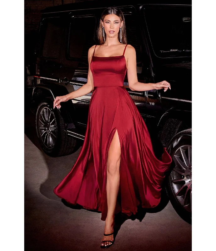 Cinderella Divine Burgundy Satin A Line Bridesmaid Dress