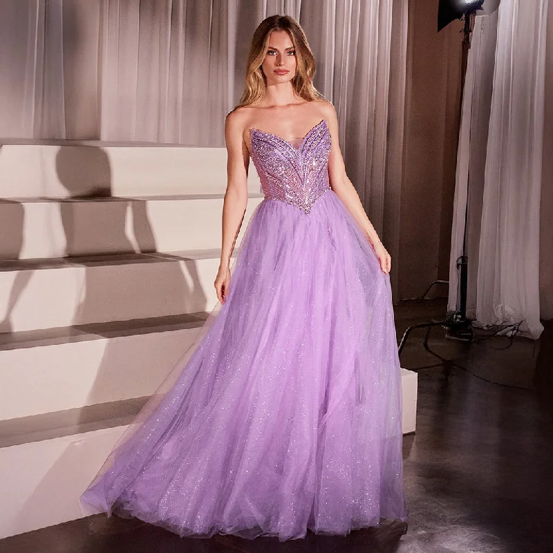 Cinderella Divine Lavender Beaded Strapless Tulle Prom Dress