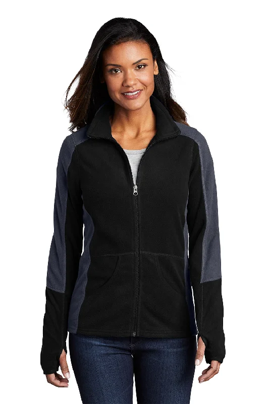 Port Authority Womens Full Zip Microfleece Jacket - Black/Battleship Grey - Closeout