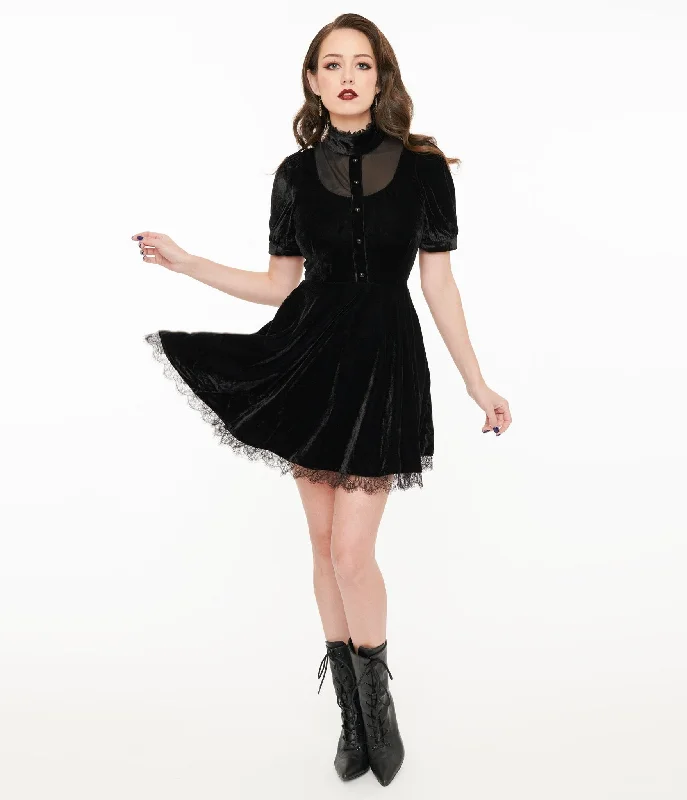 Black Velvet Victoria Goth Fit & Flare Dress