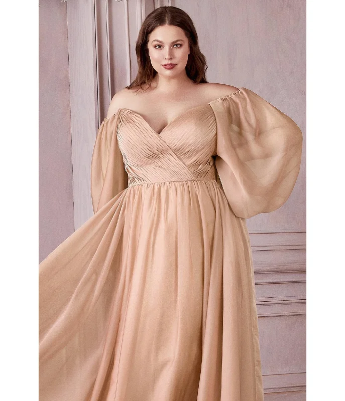 Cinderella Divine  Plus Size Champagne Chiffon Sweetheart Bridesmaid Goddess Gown