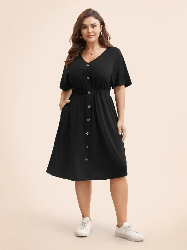 Supersoft Essentials Contrast Button Detail Shirred Pocket Dress