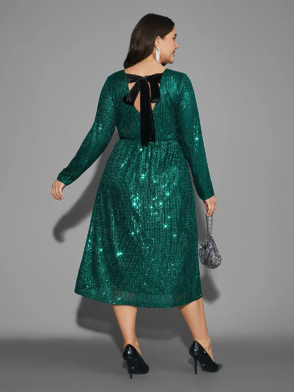 Sequin Patchwork Velvet Tie Knot Dress