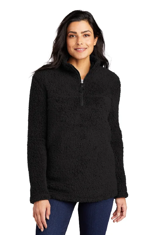 Port Authority Womens Cozy Sherpa Fleece 1/4 Zip Jacket - Black