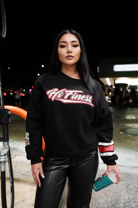 BLACK & RED HI FINEST SCRIPT OVERSIZED SWEATER