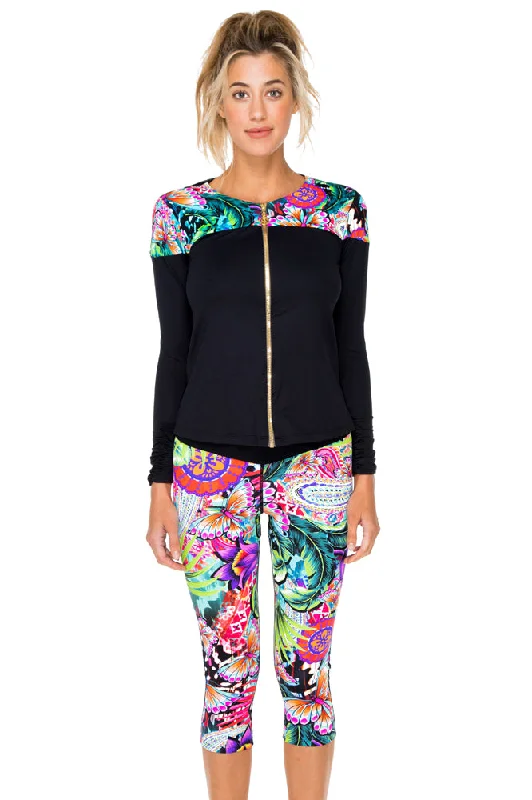 VIVA CUBA - Fitted Mesh Panel Jacket & Cross Waistband Capri • Multicolor