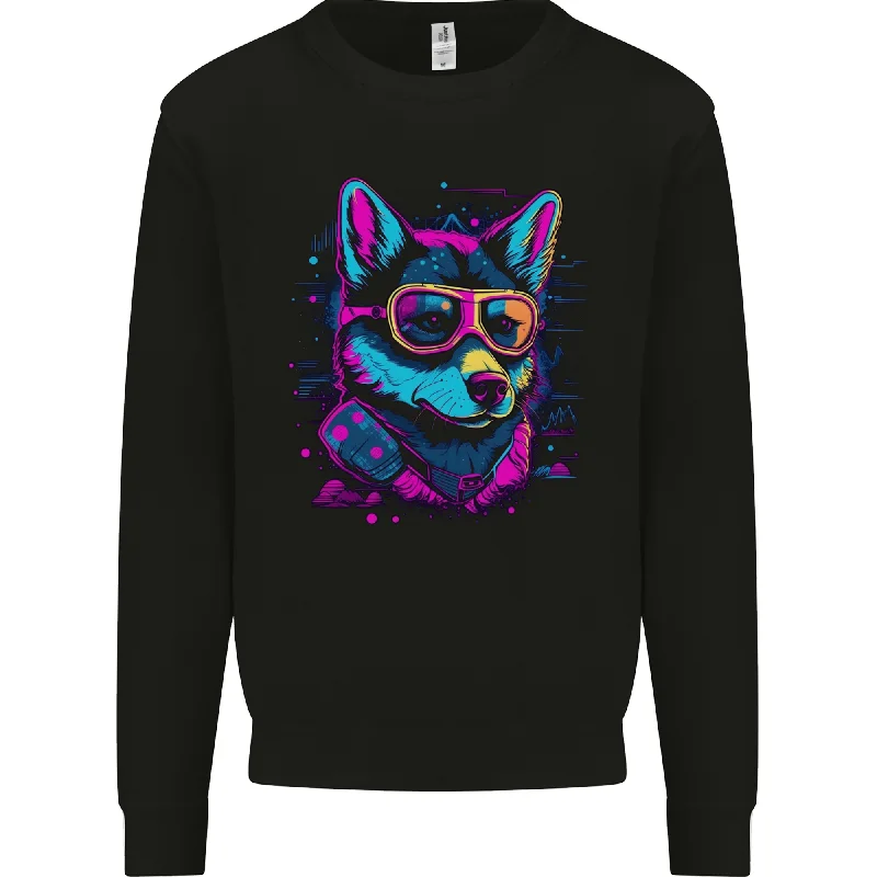 A Retrowave Husky Dog Mens Sweatshirt Jumper