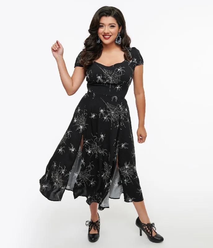 Hell Bunny Black Grunge Spider Midi Dress