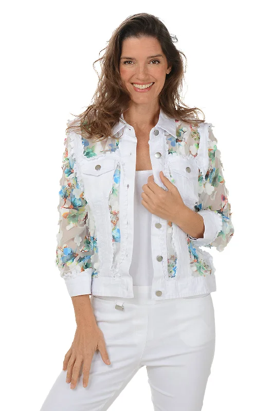 White Flower Petal Sheer Denim Jacket