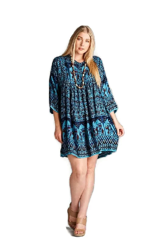 India Print Dress, Blue