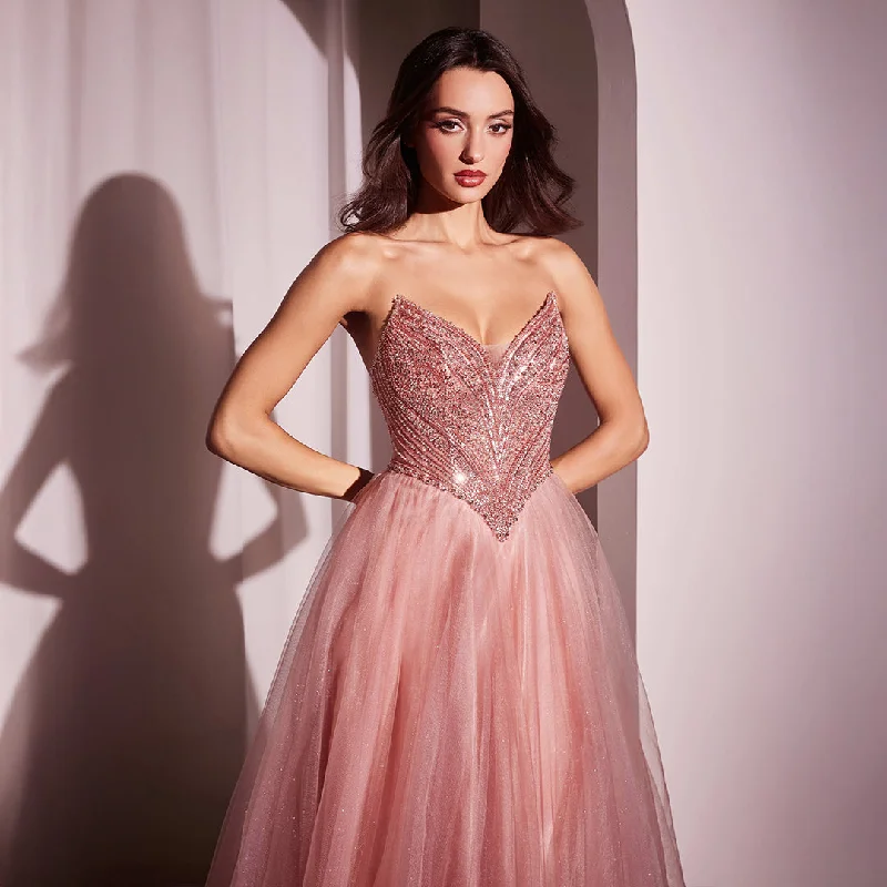 Cinderella Divine Blush Beaded Strapless Tulle Prom Dress