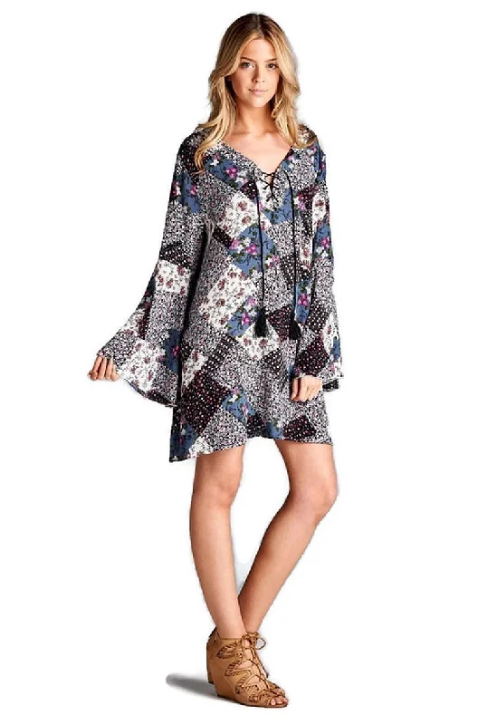 Floral Patchwork Print Dress, Grey