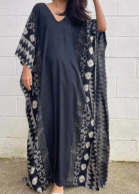 Black V Neck Maxi Holiday Dresses Summer