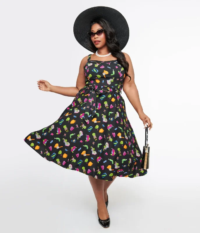 Plus Size 1950s Black Zombie Print Lori Swing Dress