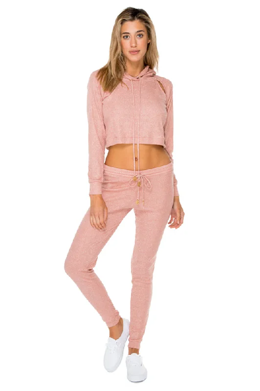 SABOR - Hoodie Cut Out Cropped Jacket & Jogger Pants • Rose Silver