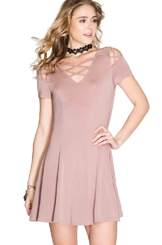 Criss Cross Modal Cupro Swing Dress, Dusty Rose