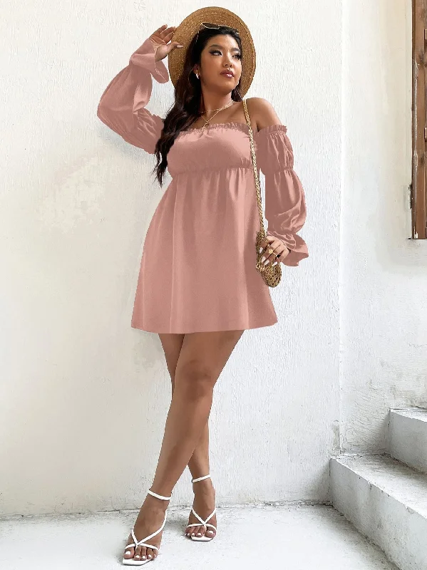 JuliaFashion-Pink Off Shoulder Elegant Tunic Dresses