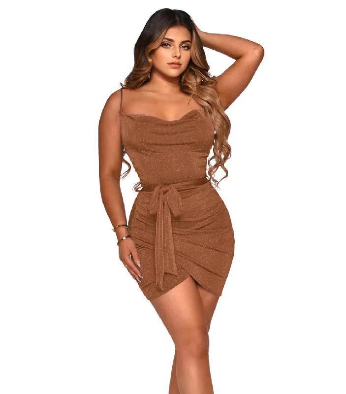 Julia Fashion - Sexy Spaghetti Strap Backless Ruched Bodycon Mini Dress