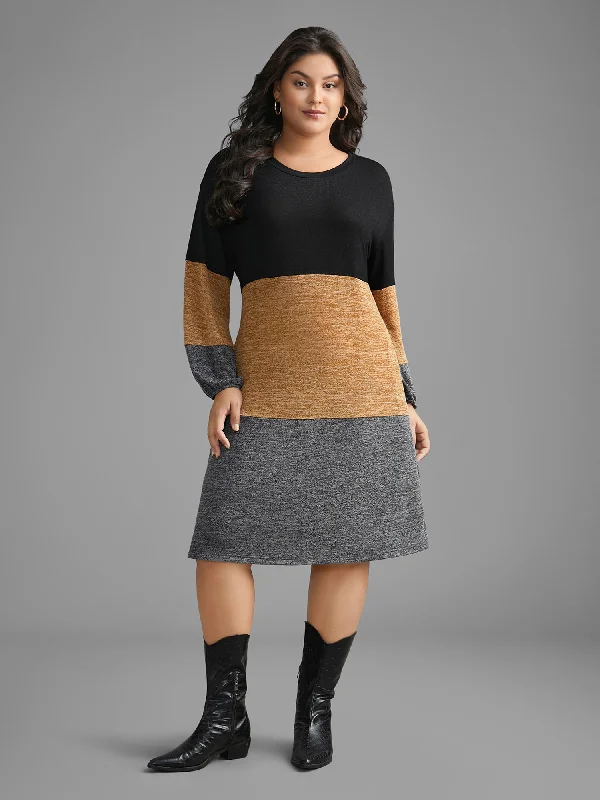 Colorblock Contrast Heather Pocket Knit Dress