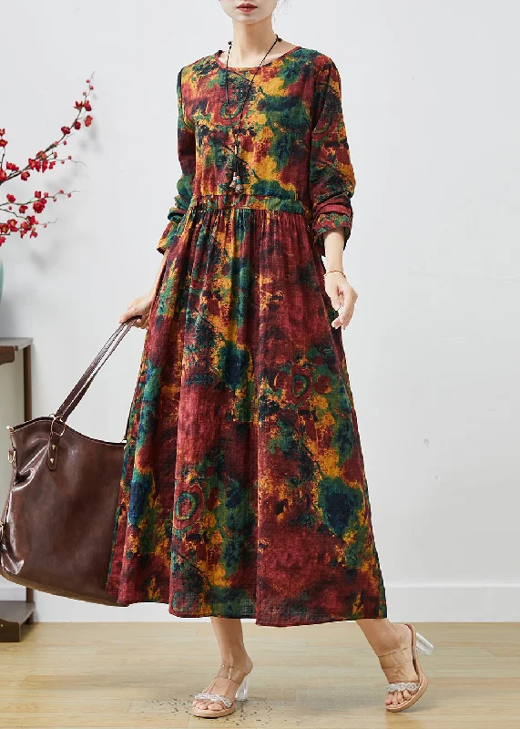 Art Mulberry Cinched Print Cotton Long Dress Spring