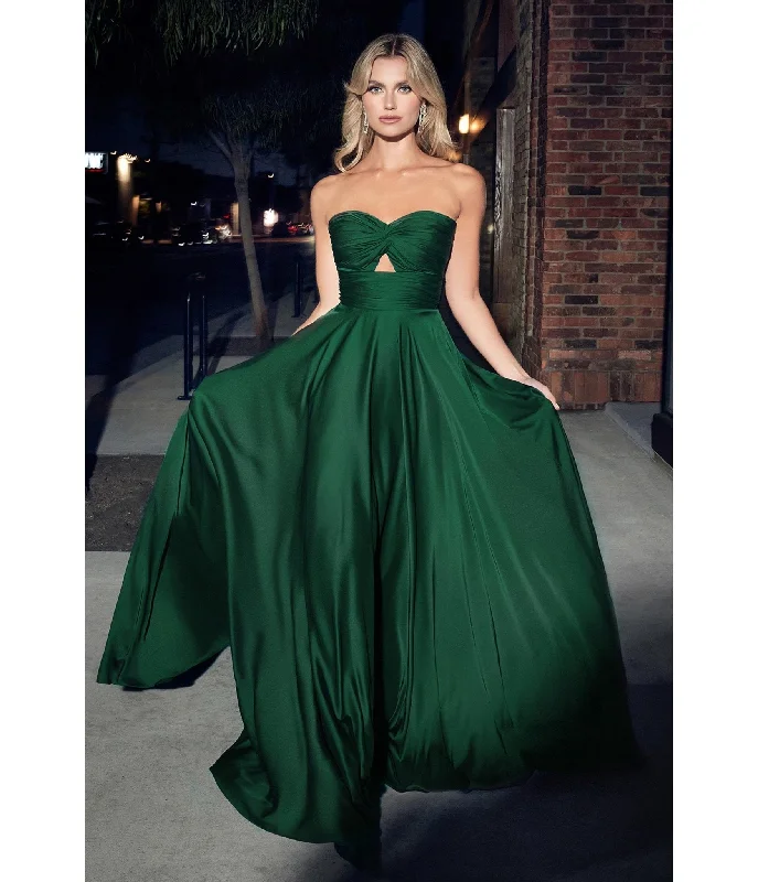 Cinderella Divine  Hunter Green Satin Strapless Keyhole Evening Gown