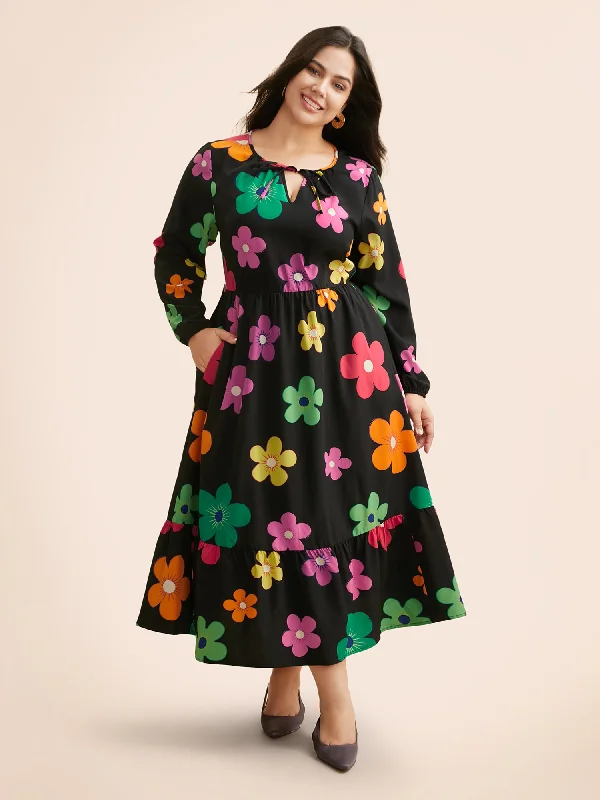 Colored Floral Tie Knot Midi Dress