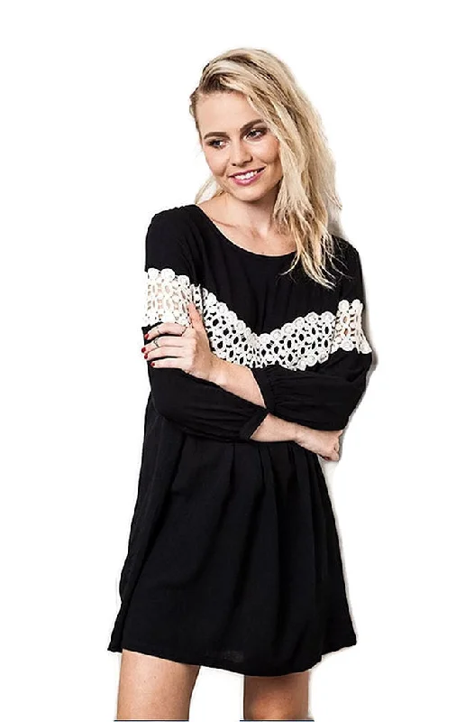 Peak of Lace Baby Doll Dress, Black