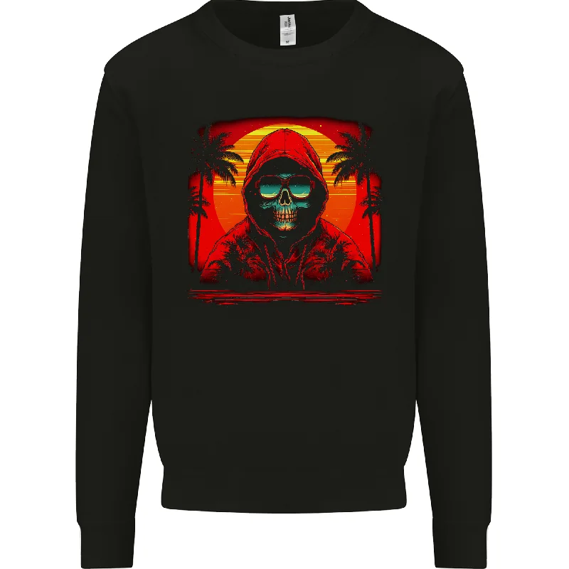 A Retrowave Skeleton With Holiday Sunset Skull Mens Sweatshirt Jumper