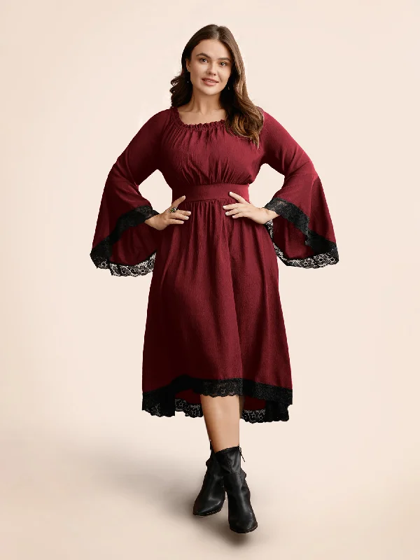 Gothic Inspired Lotus Sleeves Midi Dress