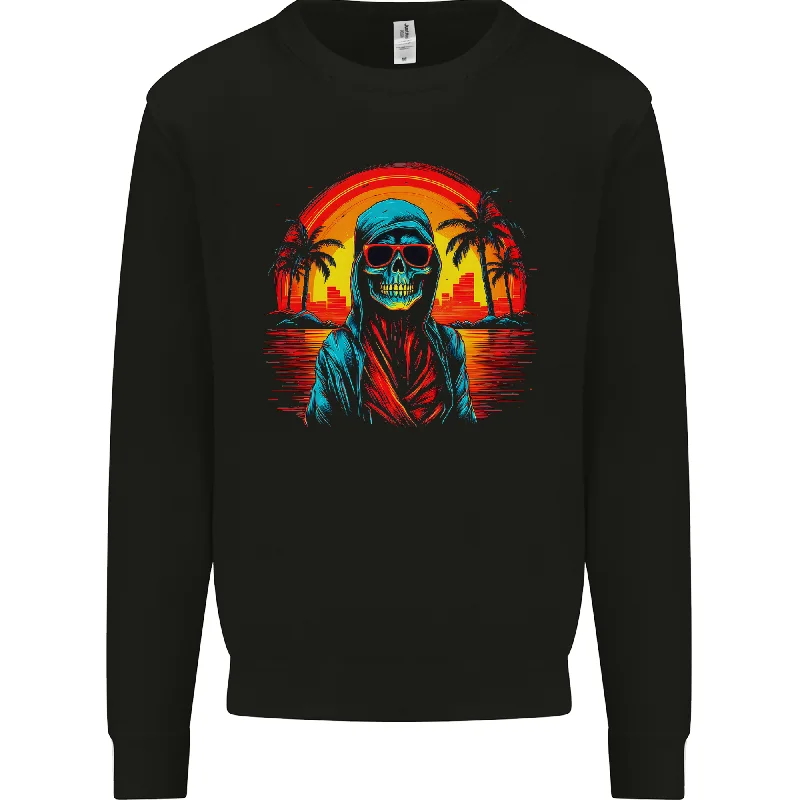 A Retrowave Skeleton Holiday Sunset Skull Mens Sweatshirt Jumper