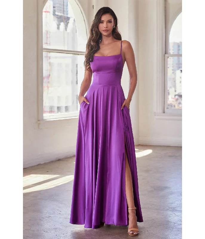 Cinderella Divine Purple Satin A Line Bridesmaid Dress