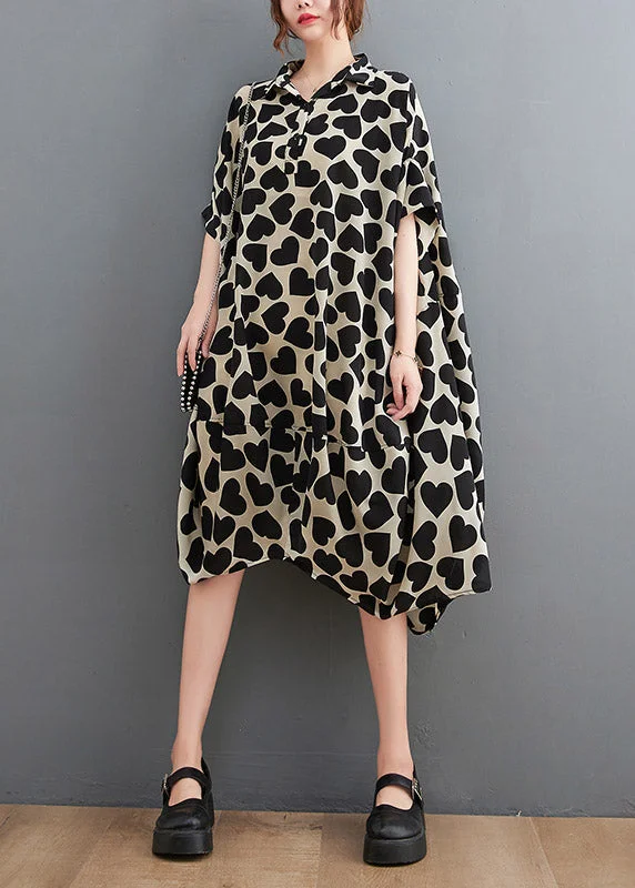 Modern Peter Pan Collar Love Print Long Dress Summer