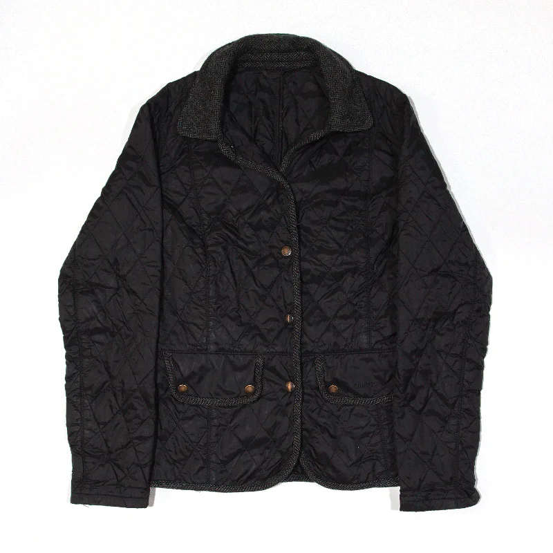 BARBOUR Tweed Quilted Jacket Black Womens UK 8