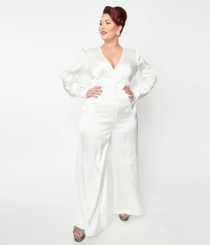 Plus Size Ivory Satin Marina Jumpsuit