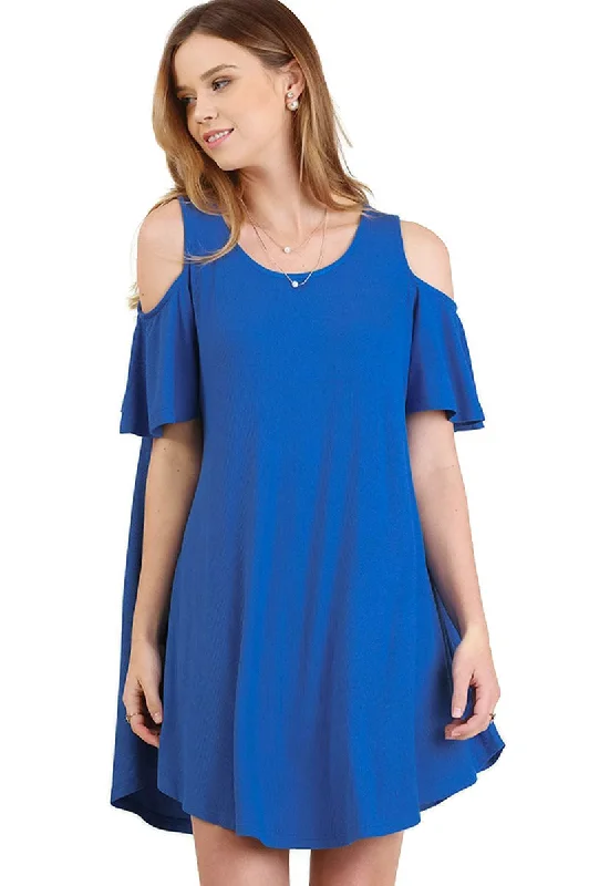 Cold Shoulder Butterfly Sleeve Dress, Cobalt Blue