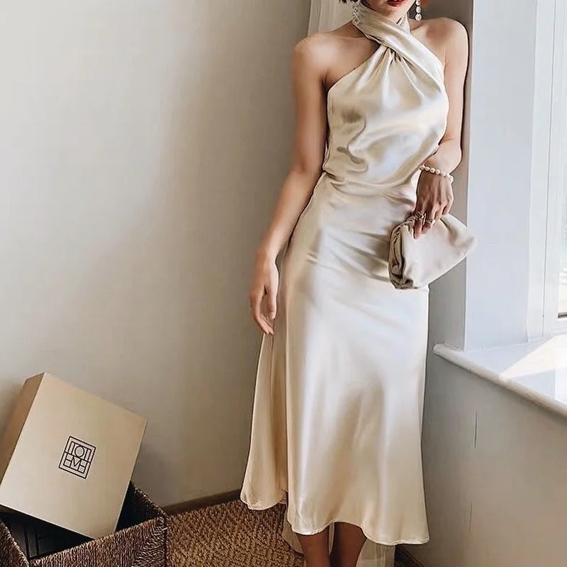 Julia Fashion - Summer Dress Beige Off Shoulder Maxi Dress