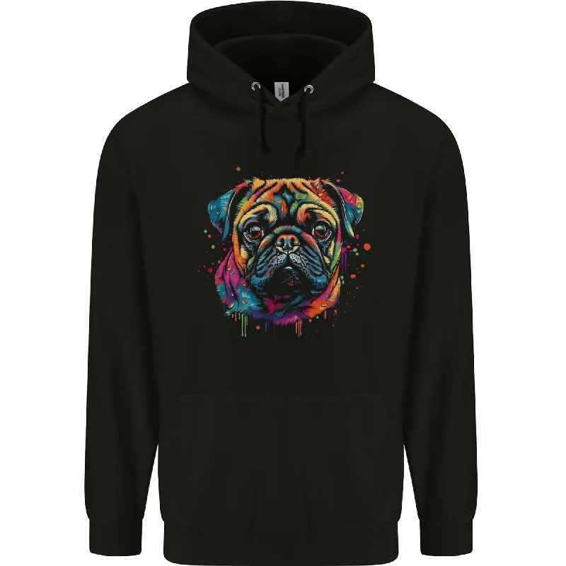 A Colourful Pug Dog Mens 80% Cotton Hoodie