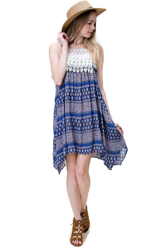 Asymmetrical Aztec Tank Dress, Blue