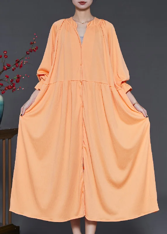 Elegant Orange Oversized Chiffon Holiday Dresses Lantern Sleeve