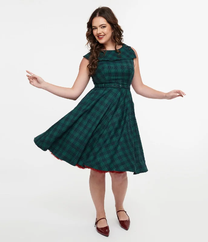 Voodoo Vixen 1950s Green Check Fit & Flare Dress