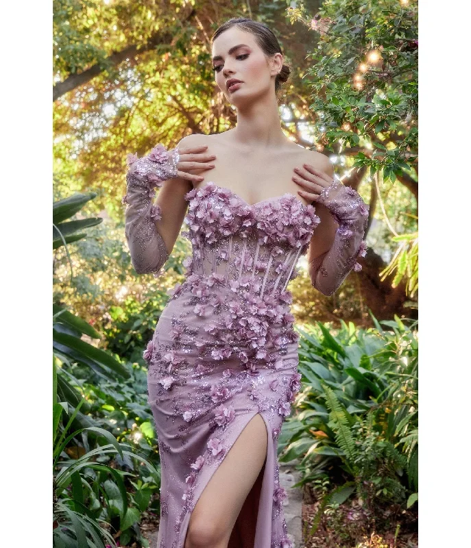 Cinderella Divine  Mauve Hydrangea Embellished Corset Mermaid Evening Gown