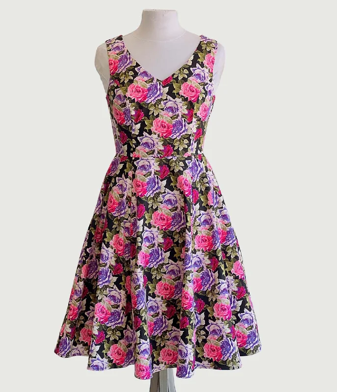 Pink & Purple Roses Swing Dress