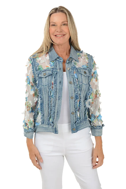 Blue Flower Petal Sheer Denim Jacket